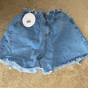“open road denim paper bag shorts pale blue”